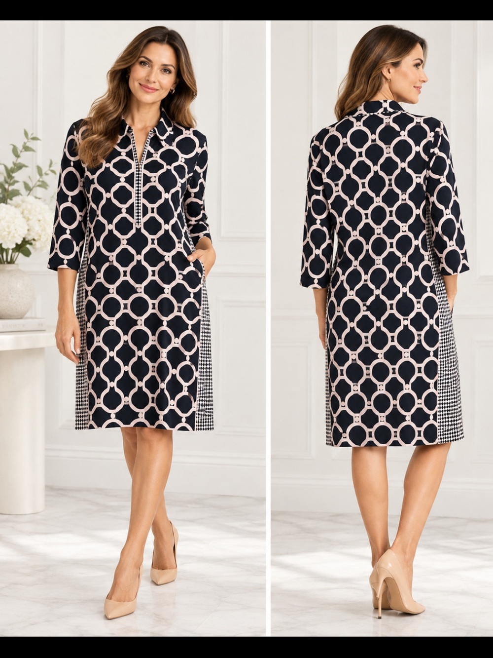 Gretchen Scott Everywhere Dress Black Pink Geometric Circle Print NWT Small
